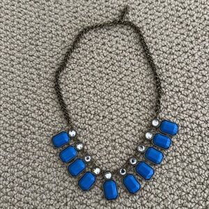 J. Crew royal blue geometric and round crystal necklace. Max length 19 inches